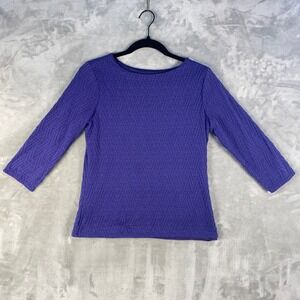 Coldwater Creek Purple Textured 3/4 Sleeve Top Small Boat Neck Blouse